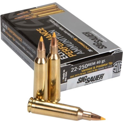 SIG 22-250 REM 40GR ELITE VARMINT/PREDATOR 20RD 10BX/CS<