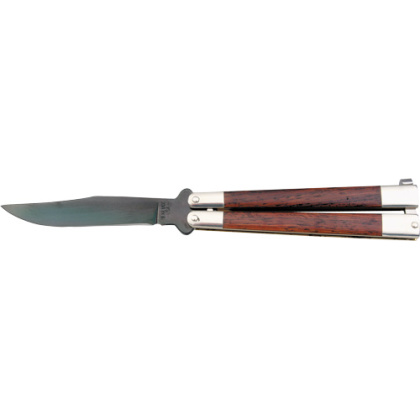 BEAR & SON BUTTERFLY KNIFE 3.5" ROSEWOOD BLACK BLADE