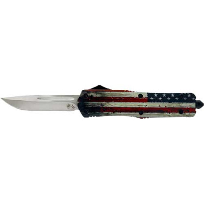 TEMPLAR KNIFE LARGE OTF WOOD US FLAG 3.5" SILVER DROP POINT