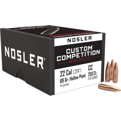 NOSLER BULLETS 22 CAL .224 69GR HP-BT CUSTOM COMP. 250CT