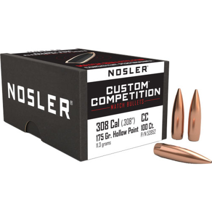 NOSLER BULLETS 30 CAL .308 175GR HP-BT CUSTOM COMP. 100CT