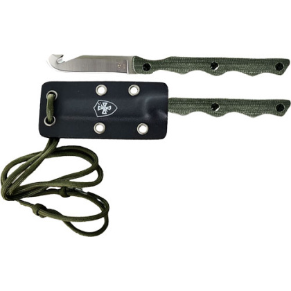 TEMPLAR KNIFE NECK KNIFE 2.46" OD GREEN D2 SILVER DROP POINT!