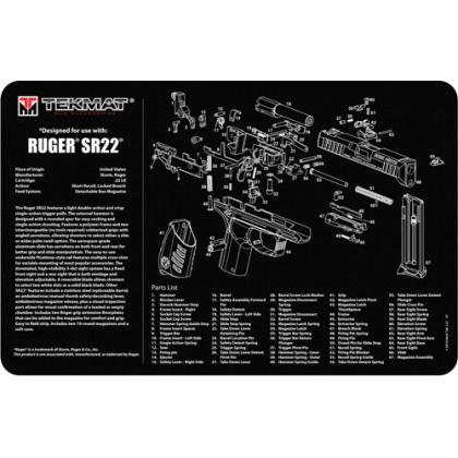 TEKMAT ARMORERS BENCH MAT 11"x17" RUGER SR-22 PISTOL<