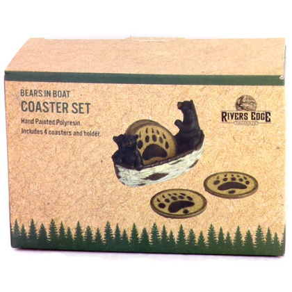 RIVERS EDGE BEARS IN A BOAT COASTER SET 4 PIECE