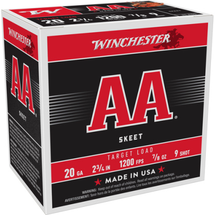 WINCHESTER AA 20GA 2.75" 7/8OZ #9 1200FPS 250RD CASE LOT