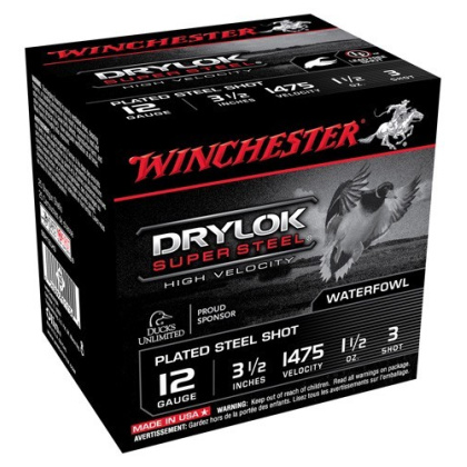 WINCHESTER DRYLOK 12GA 3.5" 1-1/2OZ #3 1475FPS 25RD 10B/CS