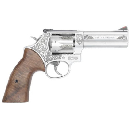 S&W 686PLUS ENGRAVED 4.13" 357 7-SHOT WOOD GRIPS SS