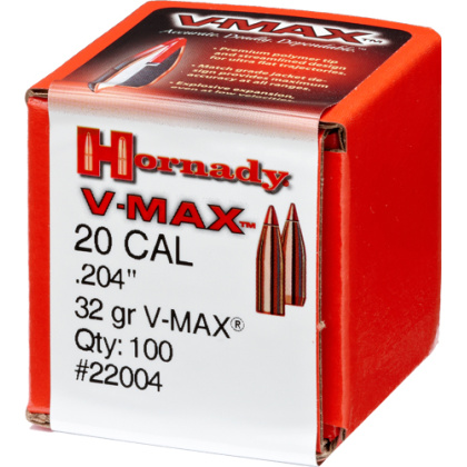 HORNADY BULLETS 20 CAL .204 32GR V-MAX 100CT 40BX/CS