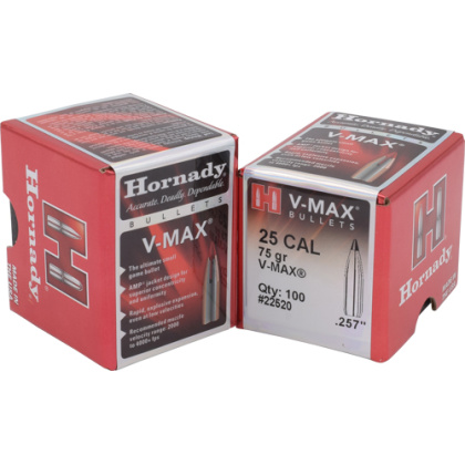 HORNADY BULLETS 25 CAL .257 75GR V-MAX 100CT 40BX/CS