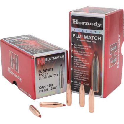 HORNADY BULLETS 6.5MM .264 123GR ELD-MATCH 100CT 25BX/CS