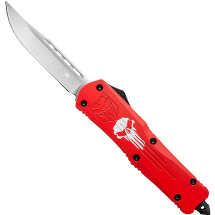 COBRATEC LARGE FS3 OTF RED PUNISHER 3.5" D2 STEEL DRP PNT
