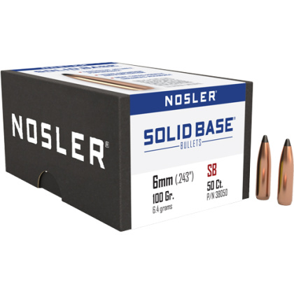 NOSLER BULLETS 6MM .243 100GR SOLID BASE SP 50CT
