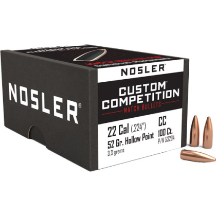 NOSLER BULLETS 22 CAL .224 52GR HP-BT CUSTOM COMP. 100CT!
