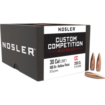 NOSLER BULLETS 30 CAL .308 168GR HP-BT CUSTOM COMP. 250CT