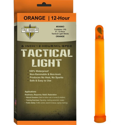 TAC SHIELD TACTICAL LIGHT STICK 12 HOUR 6" ORANGE 10PK